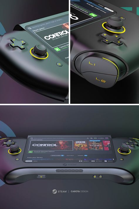 The Steam Deck 2 concept is here, and it's mind-blowing! 💡🚀 Carota's design envisions a next-gen handheld with a sleeker form, improved display, and a performance-oriented core that outshines the competition. 💪⚡ With premium Hall Effect sensors and wireless charging capability, this gaming console is set to redefine the gaming experience on the go. Get ready to level up your gaming with the Deck 2! #GamingConsole #SteamDeck2 #ConceptDesign #NextGenGaming Handheld Game Console Design, Handheld Gaming Console, Gaming Console Design, Console Concept, Game Console Design, Games Controller, Console Game, Android Secret Codes, Portable Console