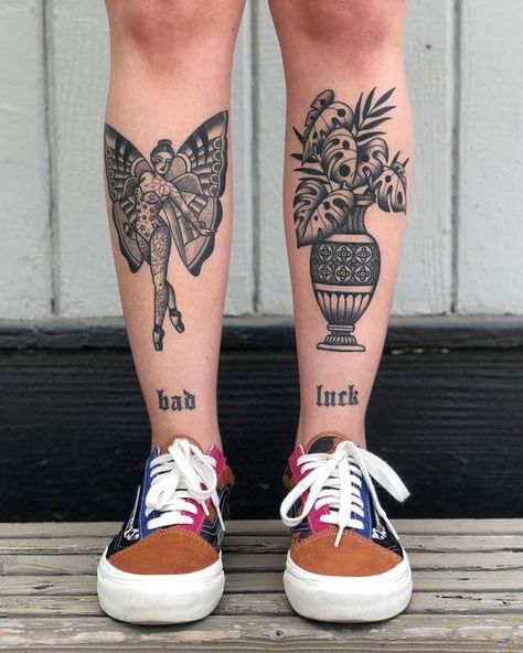 Old School Tattoos, Traditional Tattoo Vase, Traditional Tattoo Inspiration, Shin Tattoo, Pola Tato, Healing Tattoo, Leg Sleeve Tattoo, Traditional Tattoo Art, Knee Tattoo