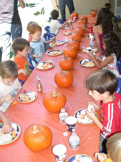 Paint A Pumpkin Station, Hosting A Pumpkin Painting Party, Pumpkin Painting Station, Kids Pumpkin Decorating Party, Pumpkin Painting Kids Party, Pumpkin Carving Party Ideas Kids, Pumpkin Decorating Party For Kids, Paint A Pumpkin Party, Fall Festival Themed Birthday Party