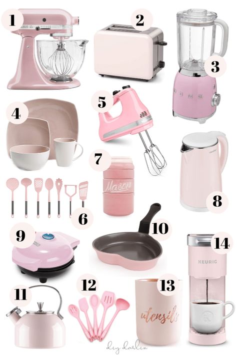 Pink House Appliances, Kitchen Ideas Pink, Pink Apartment Decor, Pink Kitchen Appliances, Mirror Buffet, Pink Kitchen Decor, Gold Desk, Pink Inspiration, Pink Amazon