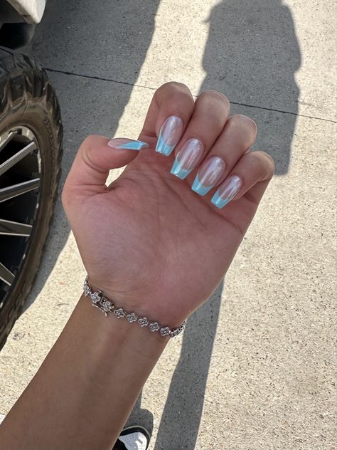 Sparkle Chrome Nails, Chrime Nails, Chrome Summer Nails, Summer Chrome Nails, Blue Prom Nails, Nail Art French, Chrome Manicure, White Chrome Nails, Chrome French