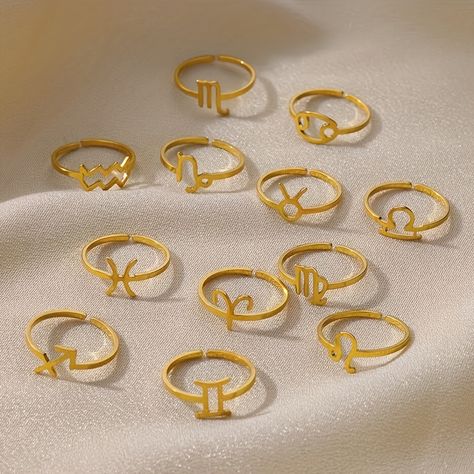 Faster shipping. Better service Constellation Ring, Clover Ring, Aquarius Pisces, Aries Taurus, Stainless Steel Plate, Rings Simple, Bangles Jewelry, Womens Jewelry Rings, Gold Style