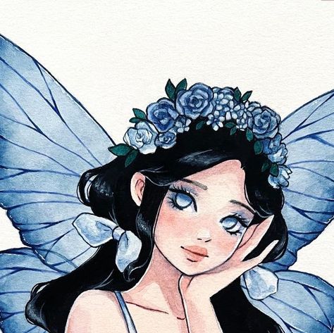 Lèda Havasi on Instagram: "Finished Blue Fairy, using the supplies from @grabieofficial 💙🦋 • • • • • • #fairyillustration #illustrationartists #fairycore #fairyart #fairyartwork #fairydrawing #fairycoreaesthetic #cutefairy #cuteart #letsgrabie #cuteartwork #faeart #watercolorpaintings" Winter Fairy Aesthetic, Fairy Aesthetic Wallpaper, Simple Cute Hairstyles, Fairy Sketch, Fairy Cartoon, Fae Art, Blue Drawings, Water Fairy, Fairy Paintings