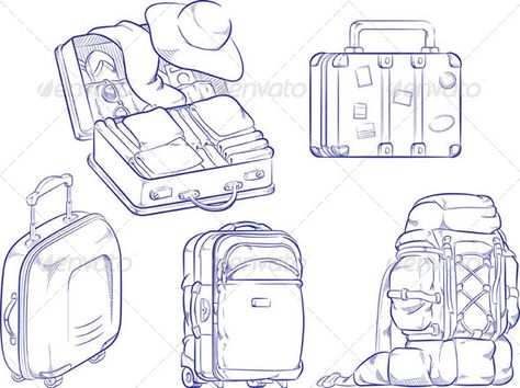 A vector set of several types of suitcase in sketch style. Suitcase And Bag, Bag Illustration, Drawing Bag, Travel Drawing, Travel Clothes Women, Travel Suitcase, Travel Wallpaper, Sketch Style, Mens Travel Bag