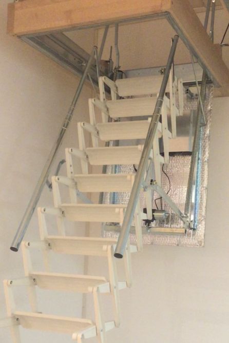 Attic Ladder Ideas, Attic Stairs Pull Down, Loft Ladder Ideas, Loft Access, Folding Attic Stairs, Ladder Ideas, Ladder Stairs, Garage Attic, Attic Ladder