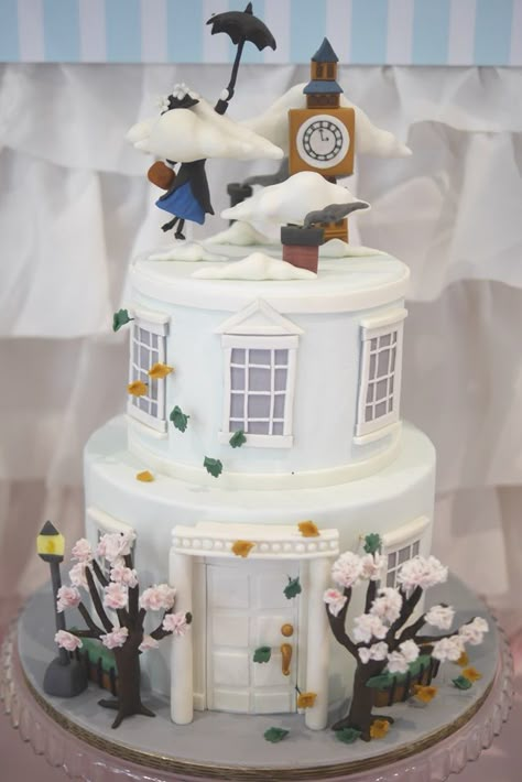 A Mary Poppins Themed Baby Shower for Copper Lulu - Cake House Cake Ideas, Mary Poppins Cake, Housewarming Cake, Christmas Birthday Cake, Disney Themed Cakes, Mary Poppins Party, Cookies Cupcake, Gingerbread House Designs, House Cake