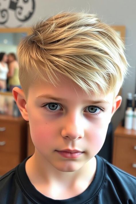 The Layered Sweep, trendy haircut for young boys, Youthful Hairstyle for Tween Boys Hairstyle For Boys Kids, Boys Shoulder Length Haircut, Boys Hair 2024, Child Haircut Boy, Blond Boy Haircut, Haircut For Boys With Straight Hair, Trendy Boys Haircuts 2024, Long Boy Haircut, Boys Mohawk Haircut Kids