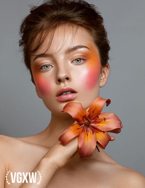 Coral Makeup, Fashion Editorial Makeup, Vibrant Makeup, Show Makeup, Orange Makeup, Makeup Portfolio, Flower Makeup, High Fashion Makeup, Cheek Makeup