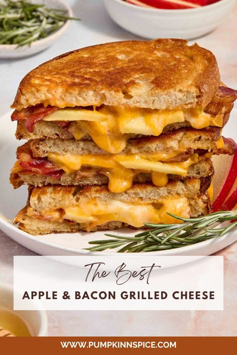 Apple and Bacon Grilled Cheese Tomato Bacon Grilled Cheese, Loaded Grilled Cheese, Apple Grilled Cheese Sandwich, Healthy Grilled Sandwiches, Fall Panini, Bacon Sandwiches, Grilled Sandwich Recipes, Bacon Sandwich Recipes, Bacon Grilled Cheese Sandwich