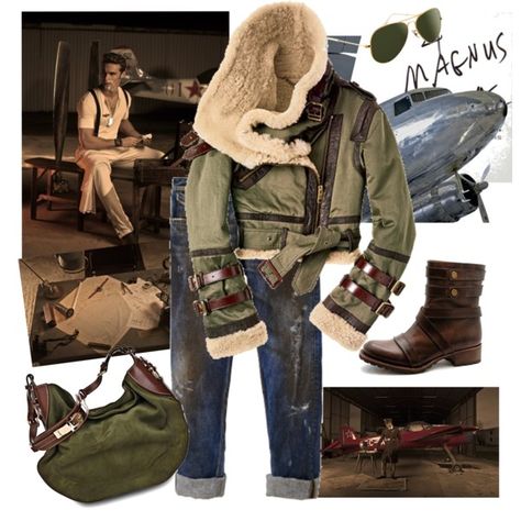 "Aviator style...." by mamarijana on Polyvore Aviator Aesthetic, Aviator Outfit, Aviator Fashion, Pilot Style, Chamber Music, Vintage Aviation, Sunglasses Brown, Aviator Jackets, Aviator Style