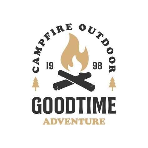 Illustration for camping, campfire, emblem camping, hobby illustration. Vintage campfire vector logo and labels Campfire Logo Design, Campfire Logo, Campfire Illustration, Camp Logo, Typo Logo, Vintage Camping, Cannon Beach, Illustration Vintage, Campfire