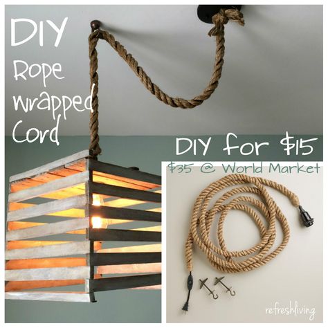 DIY Rope Wrapped Pendant Cord Diy Swag, Farmhouse Style Lighting, Diy Pendant Light, Rope Pendant Light, Pendant Light Kit, Plug In Pendant Light, Rope Diy, Farmhouse Light Fixtures, Swag Light