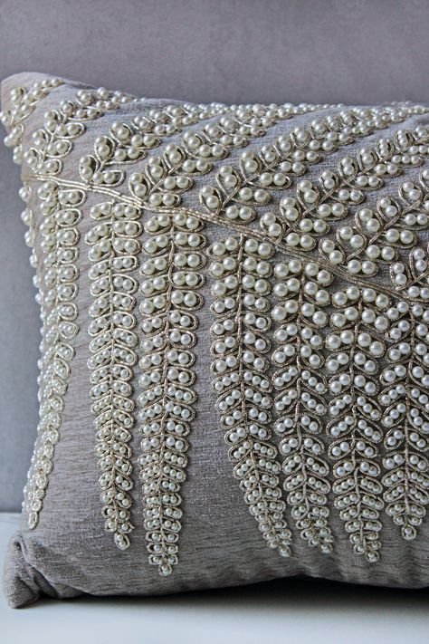 Light Greyish Beige Textured Velvet with Gold Spring Zari and pearl Embellished Luxury Throw Pillow, Contemporary Pillow, Modern Toss Pillow, Hand Embroidered Embellished Pillow, Accent Pillow, Square Lumbar Pillow 212 This Highly Luxurious and Glamorous Light Greyish Beige, Gold and Off white Pearl Embellished Pillow Cover is a perfect solution for a Glamorous decor. Can be used as an Accent Pillow in Living as well as Bedroom. The Pillow Cover is Made with Light Greyish Beige Textured Velvet w Small Bathroom Vanity Ideas, Small Bathroom Vanity, Glam Pillows, Art Deco Style Interior, Bathroom Vanity Ideas, Embellished Pillows, Glamorous Decor, Bathroom Decorating Ideas, Small Bathroom Vanities