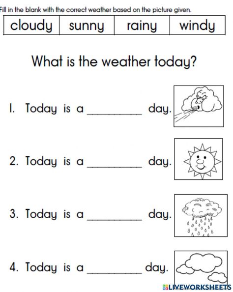 Worksheets On Seasons For Kindergarten, 1st Grade Weather Worksheets, Esl Kindergarten Worksheets, Kinds Of Weather Worksheet, Weather Esl Worksheet, Science Worksheet For Preschooler, Weather Activities Preschool Worksheets, What Is The Weather Like Worksheet, Kindergarten Weather Worksheets