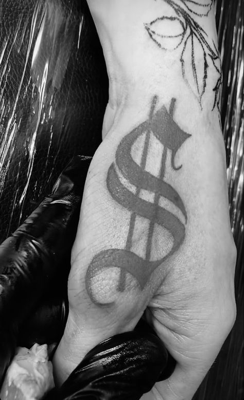 Money Sign Graffiti, Money Sign Neck Tattoo, Money Sign Drawing, Chicano Hand Tattoo, Money Hungry Tattoo, Money Sign Tattoo, Dollar Sign Tattoo, Money Bag Tattoo, Blessed Tattoos