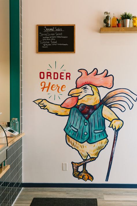 Chicken Shop Design Ideas, Chicken Store, Desain Merek, Fried Chicken Restaurant, Small Restaurant Design, Chicken Logo, Chicken Shop, Cafe Wall Art, Small Restaurant