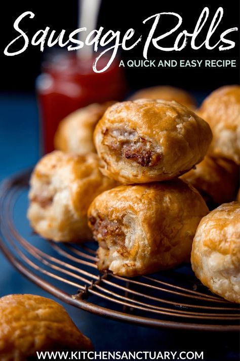 Juicy sausage encased in buttery golden puff pastry. Everybody loves a good sausage roll! This recipe uses 3 simple ingredients. No faffing or fussing, just the easiest, quickest way to make a plateful of fantastic sausage rolls. Great for buffets, party food and picnics. Easy Sausage Rolls, Sausage Rolls Recipe, Plain Chicken, Appetizers Easy Finger Food, Best Appetizer Recipes, Appetizer Bites, Puff Pastry Recipes, Sausage Rolls, Breakfast Recipes Casserole