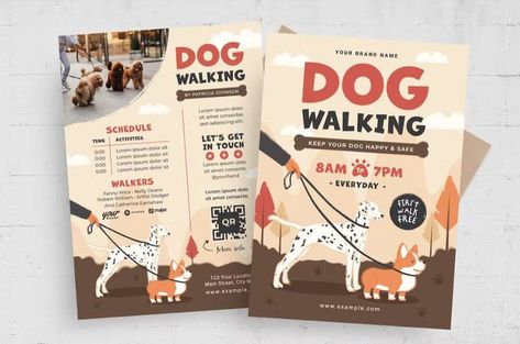 Pet Sitting Flyer, Dog Walker Flyer, Dog Walking Flyer, Dog Baking, Dog Grooming Salon Decor, Pet Sitting Business, Dog Walking Services, Dog Walking Business, Dog Illustrations