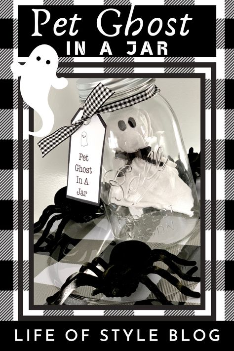 See how to make a simple and easy Ghost in a Jar DIY! This is a quick and affordable Dollar Tree DIY. #GhostinaJar #PetGhostinaJar #DIY #DollarTreeDIY #HalloweenDIY Pet Ghosts In A Jar, Ghosts In A Bottle, Pet Ghost Craft, Diy Adopt A Ghost, Pet Ghost In A Jar Diy, Adopt A Ghost Diy, Ghost In A Jar Diy, Pet Ghost In A Jar, Ghost In A Jar