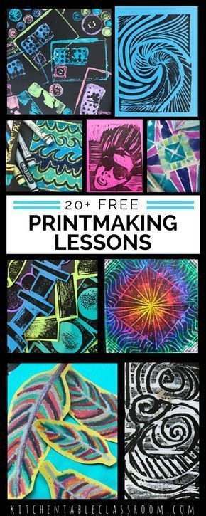 20 + FREE Printmaking Lessons Styrofoam Prints, Printmaking Lessons, Lino Cut Prints, Printmaking Projects, Middle School Art Projects, 6th Grade Art, Art Lessons For Kids, Lino Cut, Prints Fabric