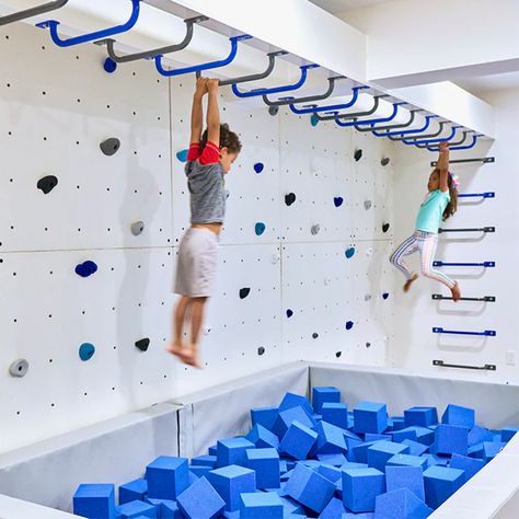 Indoor Monkey Bars, Indoor Playroom, Modern Playroom, Bedroom Basement, Basement Playroom, Cozy Basement, Kids Gym, Sensory Room, Playroom Design