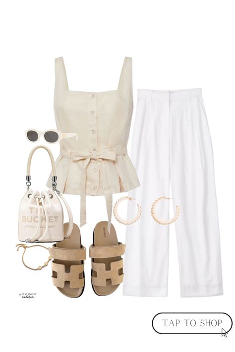 Hermes Outfits Women, Hermes Bag Outfit, Style Claim, Linen Clothes Summer, Hermes Outfit, Polyvore Outfits Summer, Paris Summer Outfits, Clothes Summer Outfits, Trousers Linen