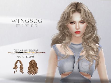 The Sims Resource - WINGS-ES0808-Fluffy and lush curly hair Sims 4 Cc Wingssims Hair, Sims 4 Long Alpha Hair, Wingssims Hair Cc, Sims 4 Cc Long Wavy Hair, Sims 4 Hair Wavy, Sims 4 Wings Hair, Ts4 Alpha Hair Cc, Sims 4 Hair Curly, Sims 4 Alpha Cc Hair