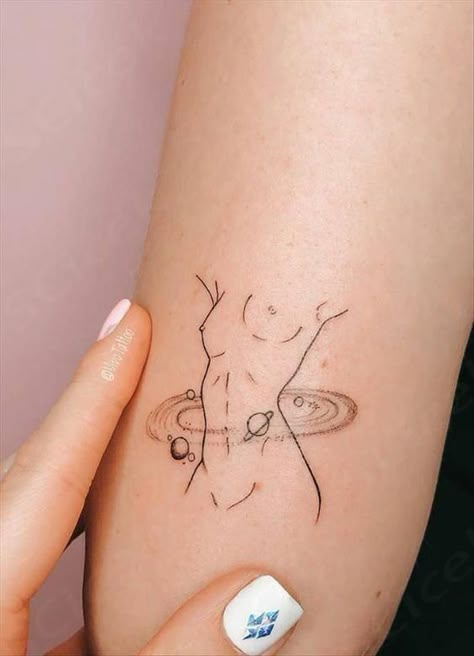 Woman Silhouette Tattoo Minimalist, Tattoo Ideas Female Sticker Sleeve, Mini Patchwork Tattoos, Original Small Tattoos, Gentle Tattoos For Women, Cute Flash Tattoos Women, Soul Mates Tattoo, Tattoo Of A Women, Masculine And Feminine Tattoo