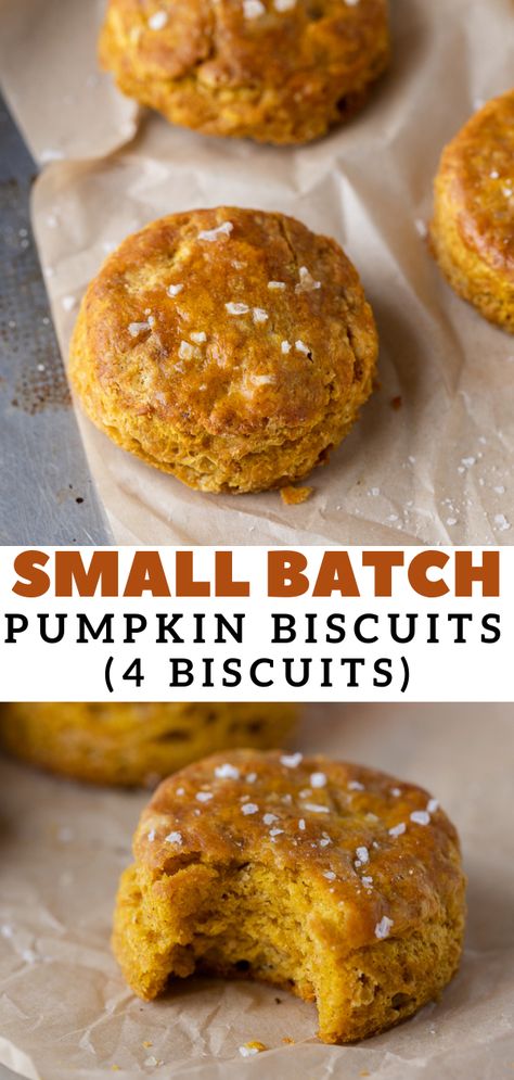 This small-batch pumpkin biscuit recipe is the perfect fall side dish. It makes 4 fluffy and flaky pumpkin biscuits to be served as a side dish. This biscuit recipe is for two people. It is easy enough to throw together on weeknight as well. #pumpkinbiscuit #smallbatchpumpkinbiscuit #smallbatchrecipe Pumpkin Biscuits Recipe, Biscuits For Two, Pumpkin Biscuits, Lifestyle Of A Foodie, Small Batch Baking, Pumpkin Dessert, Seasonal Recipes, Easy Pumpkin, Bread Recipes Homemade