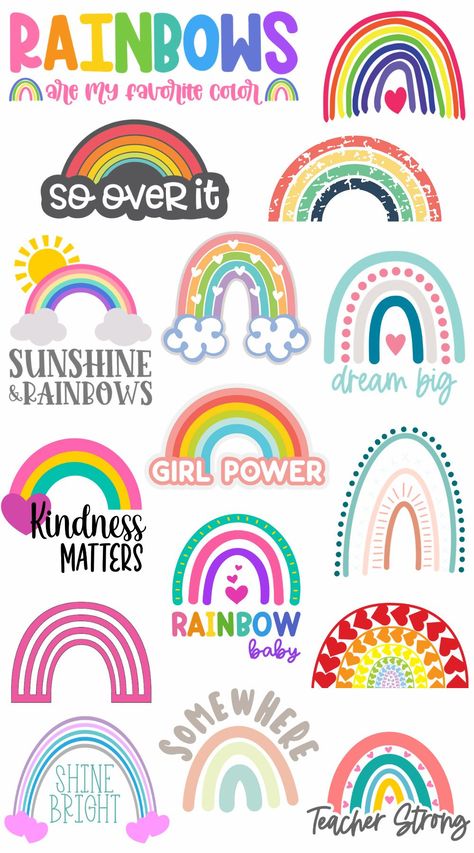 Free Rainbow SVG Files - The Kingston Home: If there is one thing we can all use these days - it's rainbows! We're sharing sixteen free Rainbow SVG files to brighten up your corner of the world. Cricut Rainbow Projects, Rainbow Svg Free Cricut, Svg Stickers Free, Free Sticker Svg Files For Cricut, Rainbow Images Free Printable, Sticker Svg Free, Rainbow Clipart Free, Free Images For Cricut, Cricut Images Free Svg