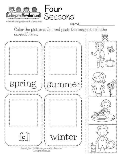 Free Printable Four Seasons Worksheet Kindergarten Seasons, Preschool Seasons, Seasons Kindergarten, Seasons Preschool, Seasons Lessons, Seasons Worksheets, Weather Worksheets, Pre K Worksheets, The 4 Seasons