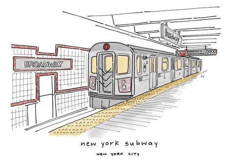 Subway Painting Art, New York Comic Art, New York Sketches, New York Art Drawing, New York City Drawing Sketches, Subway Train Drawing, Subway Tattoo, New York Doodles, Ny Drawing