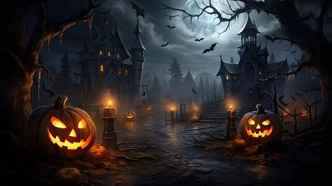 Halloween wallpaper Halloween Backgrounds Landscape, Halloween Wallpaper Horizontal, Cute Halloween Pictures, Pubg Wallpapers, Spooky Ideas, Happy Halloween Pictures, Halloween Pics, Pumpkin Wallpaper, Evil Disney