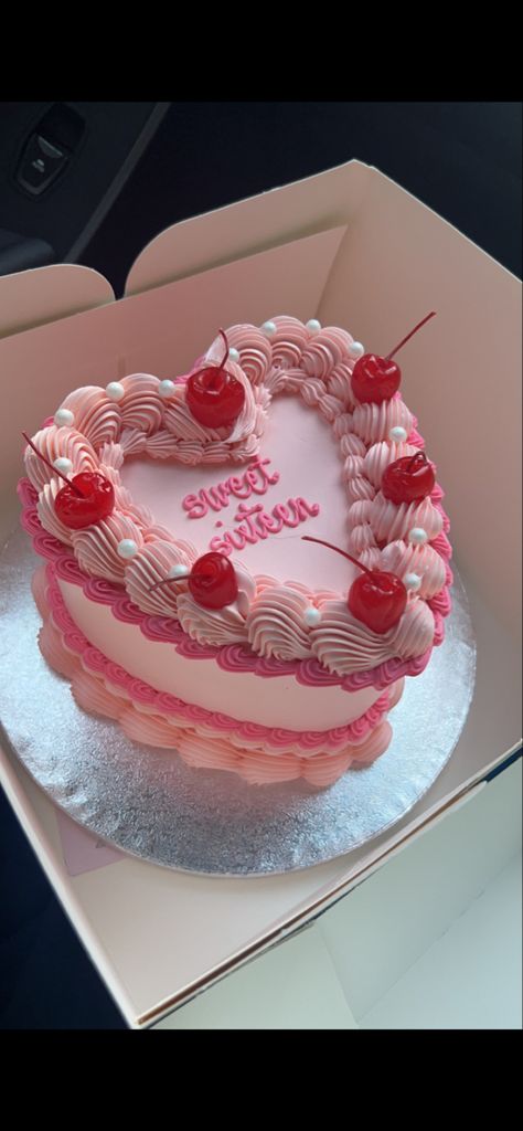 Heart 16th Birthday Cake, Cute Birthday Cakes 16, Cake Ideas For 15th Birthday Girl, Cake Designs Sweet 16, Pink Cake Sweet 16, Cake For Sweet 16 Birthday, Sweet 16 Party Ideas Cake, That Girl Birthday Cake, Cake Designs 16 Birthday Girl