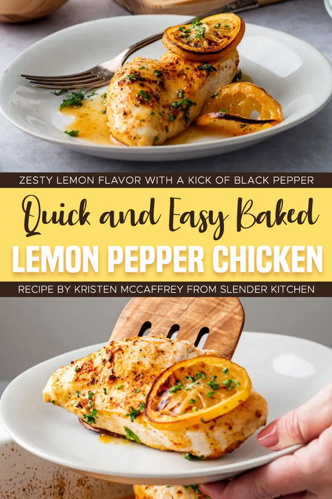 Getting bored with chicken breast? This recipe by Kristen McCaffrey from @slenderkitchen will help shake things up. Juicy baked lemon pepper chicken that’s zesty and full of flavor.   #chickenrecipe #recipes #obesityhelp Lemon Pepper Baked Chicken, Lemon Pepper Chicken Breast Recipe, Baked Lemon Chicken Breast, Lemon Pepper Chicken Breast, Baked Lemon Pepper Chicken, Baked Lemon Chicken, Recipes With Chicken And Peppers, Bariatric Friendly Recipes, Lemon Pepper Chicken