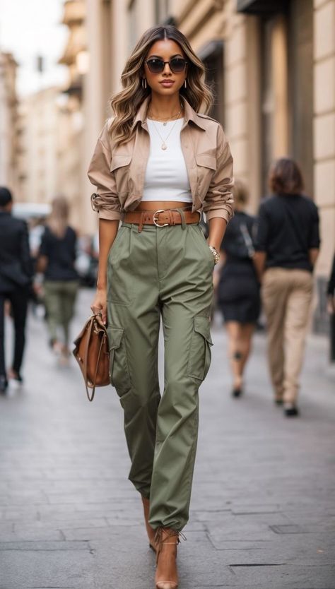 Cargo Pants Outfit Street Style, Moda Safari, Popular Spring Outfits, Safari Outfits, Look Boho Chic, Walking Down The Street, Wardrobe Color, Stil Boho, Capsule Closet