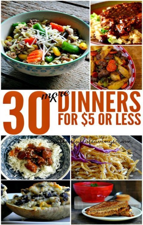 More Dinners For $5 or Less Cheap Easy Meals, Dinner On A Budget, Inexpensive Meals, Cheap Dinner Recipes, Cheap Dinners, Cooking On A Budget, Frugal Meals, Budget Friendly Recipes, Cheap Meals