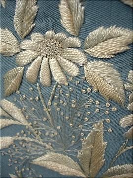 1870's Trained Pale China Blue Wool Twill Morning Gown with Watteau Back and Two-Tone Embroidery Blue Dress Embroidery, Tone On Tone Embroidery, Light Blue Embroidery, Coat Inspiration, Embroidered Buttons, Hantverk Diy, Morning Dress, Blue Antique, Dress Embroidery