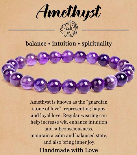 PRICES MAY VARY. 【Natural Crystal Bracelet】 Amethyst corresponds to the eyebrow wheel in the seven wheel system, responsible for wisdom and creativity, and enhancing intuition. Perfect for friends who need a lot of brain activity. 【Perfect Healing Bracelet】 Embrace the vibrant and harmonizing vibes of natural crystal stone. Natural stone bracelet can promote balance, allowing you to navigate life with confidence and enthusiasm. May wearing this spiritual crystal bracelet brings you some healing Crystal Bracelets Meaning, Gems Quotes, Crystal Meanings Charts, Best Healing Crystals, Amethyst Crystal Bracelet, Spiritual Bracelets, Intention Bracelets, Healing Crystal Bracelet, Brain Activity