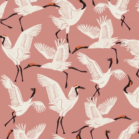 Family of Cranes Dusty Rose Self-Adhesive Wallpaper from the Novogratz Collection by Tempaper Dance Wallpaper, Smooth Wallpaper, Matte Paint, Temporary Wallpaper, Washington Square Park, Crane Bird, Rose Family, Wallpaper Calculator, Wallpaper Samples