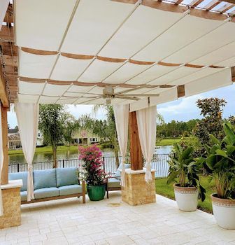 Fabric Covered Pergola, Fabric Roof Outdoor, Pergola Covers, Patio Chico, Beautiful Pergola, Pool Pergola, Pergola Shade Cover, Retractable Shade, Outdoor Cabana