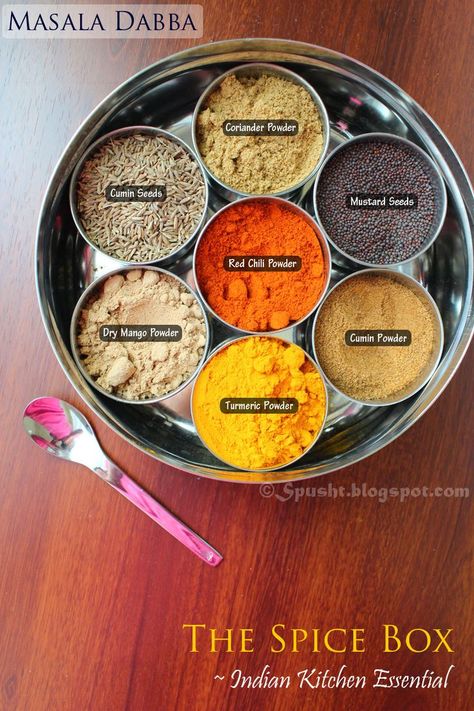 Indian Spice Box, Masala Dabba, Masala Powder Recipe, Masala Spice, Spice Mix Recipes, Indian Kitchen, Homemade Spices, India Food, Homemade Seasonings