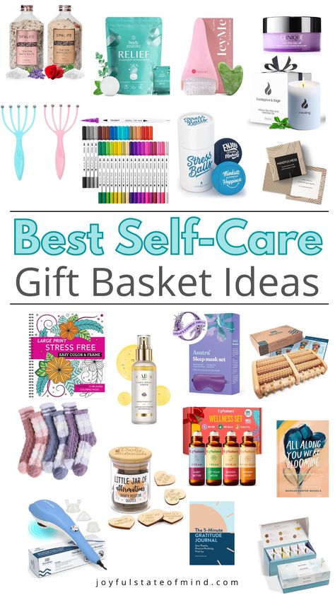 Unwind in style with over 40+ must-have self-care gift basket ideas! Treat yourself to a spa day at home or create a unique and thoughtful gift for someone special.🎁🛁 Healing Box Ideas, Diy Self Care Kit Ideas, Facial Basket Gift Ideas, Pamper Kit Gift Basket Ideas, Spa Night Gift Basket, Diy Selfcare Gift Basket, Self Care Goodie Bags Gift Ideas, Bath Set Gift Basket Diy, Elderly Gift Basket Ideas Nursing Homes