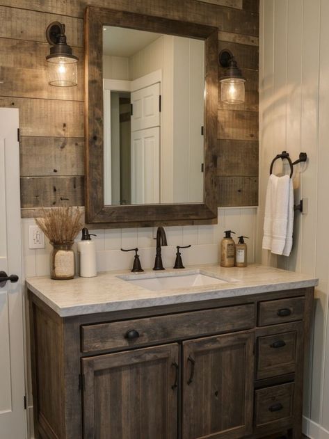 Rustic Farmhouse Bathroom, Shiplap Bathroom, Cabin Bathrooms, Rustic Bathroom Designs, Bathroom Farmhouse Style, Casa Country, Country Bathroom, Rustic Bathroom Decor, Rustic Bathrooms