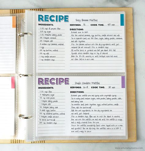 Wooden Recipe Book Binder | artsy-fartsy mama Recipe Book Background Design, Organisation, Ideas For Recipe Books, Recipe Card Ideas Diy, How To Make Your Own Recipe Book, Making Recipe Books, Cook Book Recipe Design, Personal Recipe Book, Index Card Recipes