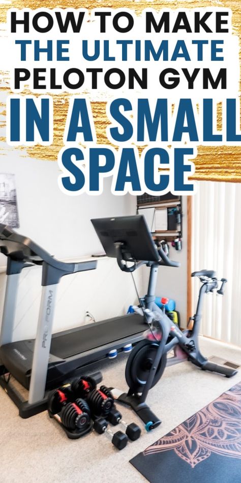 Everything you need to get started on creating your own Peloton home gym in a small space! Peloton In Bedroom, Peloton Room Ideas Small, Gym In Bedroom, Home Gym Small Space, Peloton Home Gym, Peloton Room Ideas, Home Gym Small, Peloton Room, Home Gym Ideas Small