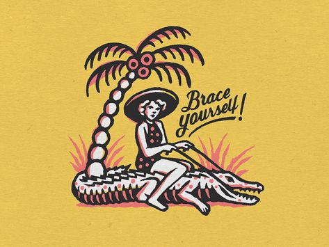 Greeting From Florida Joshua Noom, Florida Tattoos, Retro Tattoos, Vintage Florida, 로고 디자인, Many People, Vintage Graphics, Graphic Design Inspiration, Drawing Inspiration