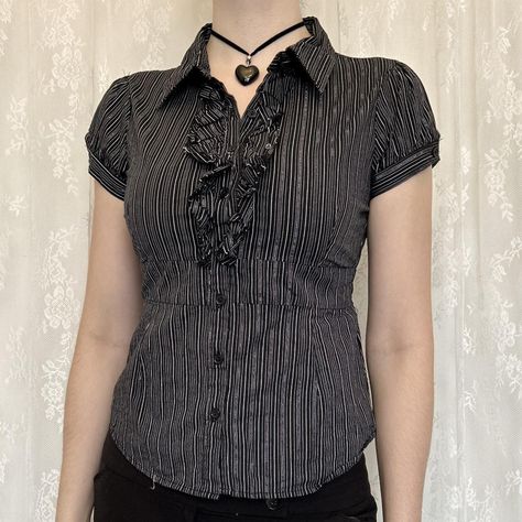 Y2K 2000s Office Siren Pinstripe Grey Blouse

The... - Depop Office Grunge, Grunge Office, Goth Blouse, 2000s Office, Office Goth, 2000s Grunge, Office Siren, Grey Blouse, Corporate Office