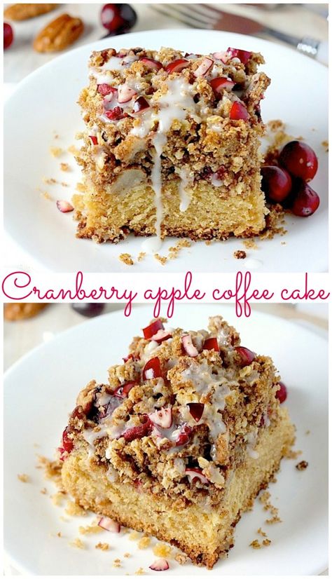 Cranberry Apple Coffee Cake - PERFECT for special mornings! Loaded with apples, cranberries, and buttery crumbs! Make it for Thanksgiving breakfast! Pie, Cranberry Orange Coffee Cake Recipes, Cranberry Pecan Coffee Cake, Cranberry Breakfast Cake, Cranberry Coffee Cake Recipes, Xmas Breakfast, Fresh Cranberry Recipes, Cranberry Coffee Cake, Cranberry Christmas Cake