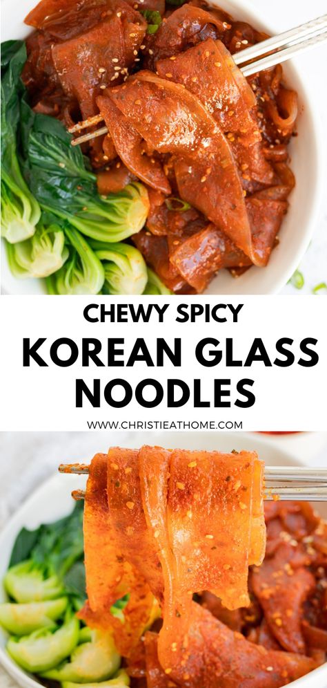 https://christieathome.com/blog/spicy-rothy-korean-glass-noodles/ Essen, Wide Glass Noodle Recipes, Korean Noodle Recipes, Noddle Recipes, Glass Noodles Recipe, Asain Food, Korean Glass Noodles, Vermicelli Recipes, Fancy Dinner Recipes